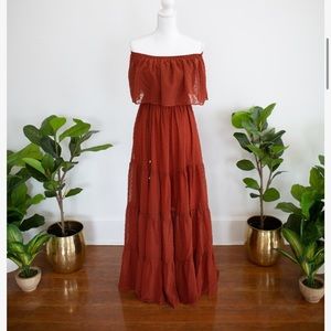 Swiss dot rust maxi dress